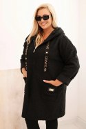 Płaszcz damski Plus Size ze sztucznego baranka z kapturem i kieszeniami czarny