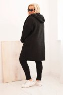 Płaszcz damski Plus Size ze sztucznego baranka z kapturem i kieszeniami czarny