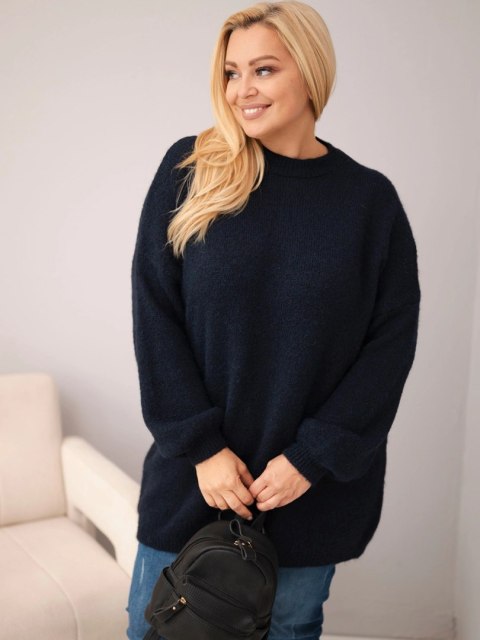 Sweter damski Plus Size o luźny kroju z długim rękawem granatowy