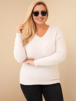 Sweter damski Plus Size z baby alpaki z długim rękawem beżowy