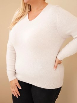 Sweter damski Plus Size z baby alpaki z długim rękawem beżowy