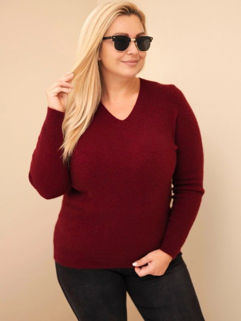 Sweter damski Plus Size z baby alpaki z długim rękawem bordowy