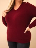 Sweter damski Plus Size z baby alpaki z długim rękawem bordowy