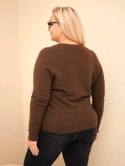 Sweter damski Plus Size z baby alpaki z długim rękawem brązowy