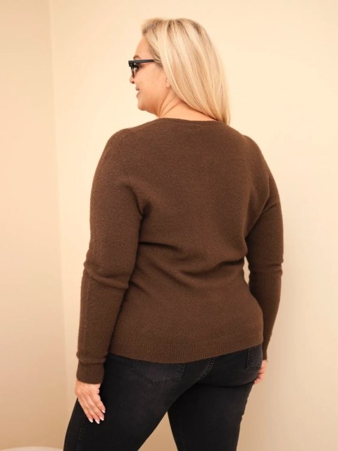 Sweter damski Plus Size z baby alpaki z długim rękawem brązowy