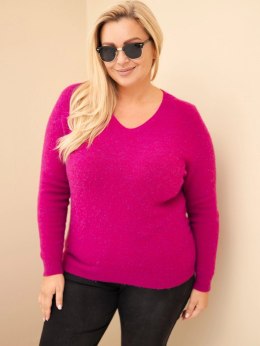 Sweter damski Plus Size z baby alpaki z długim rękawem ciemny fioletowy