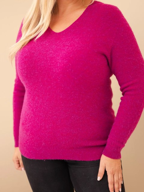 Sweter damski Plus Size z baby alpaki z długim rękawem ciemny fioletowy