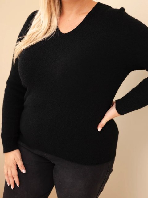 Sweter damski Plus Size z baby alpaki z długim rękawem czarny