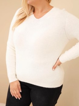 Sweter damski Plus Size z baby alpaki z długim rękawem ecru
