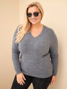 Sweter damski Plus Size z baby alpaki z długim rękawem grafitowy