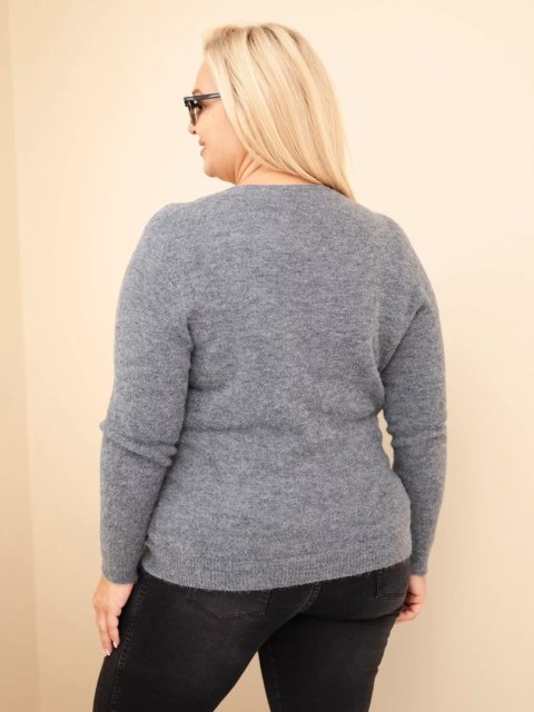 Sweter damski Plus Size z baby alpaki z długim rękawem grafitowy
