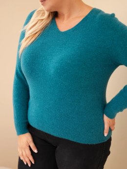 Sweter damski Plus Size z baby alpaki z długim rękawem morski