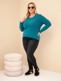 Sweter damski Plus Size z baby alpaki z długim rękawem morski