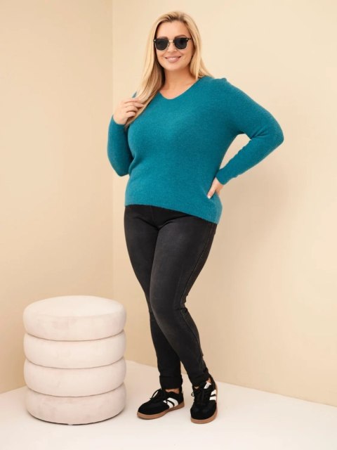 Sweter damski Plus Size z baby alpaki z długim rękawem morski