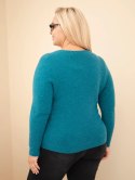 Sweter damski Plus Size z baby alpaki z długim rękawem morski