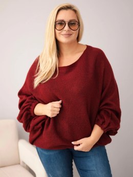 Sweter damski Plus Size z dodatkiem wełny o luźnym fasonie bordowy