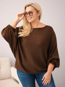 Sweter damski Plus Size z dodatkiem wełny o luźnym fasonie brązowy