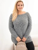 Sweter damski Plus Size z dzianiny ażurowy z długim rękawem grafitowy
