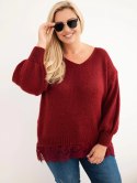 Sweter damski Plus Size z koronkowym dołem bordowy