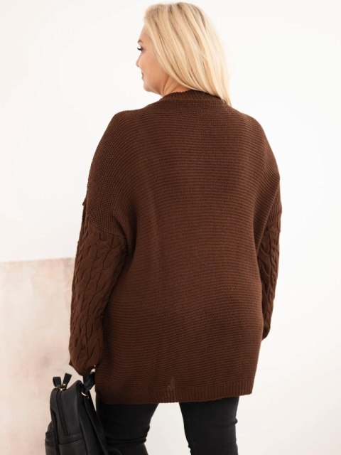 Sweter damski Plus Size z warkoczowym wzorem brązowy