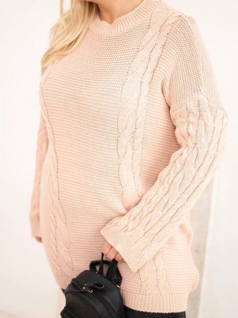 Sweter damski Plus Size z warkoczowym wzorem ciemny pudrowy róż