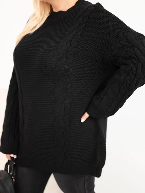 Sweter damski Plus Size z warkoczowym wzorem czarny