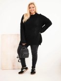 Sweter damski Plus Size z warkoczowym wzorem czarny