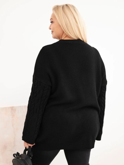 Sweter damski Plus Size z warkoczowym wzorem czarny