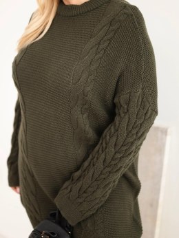 Sweter damski Plus Size z warkoczowym wzorem khaki