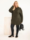 Sweter damski Plus Size z warkoczowym wzorem khaki