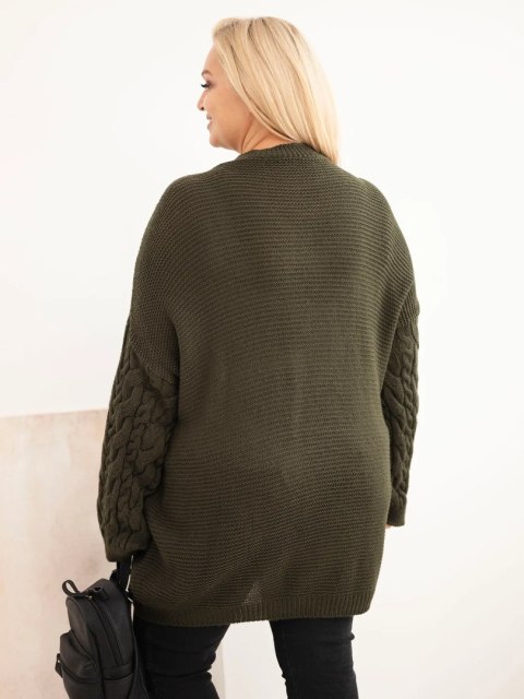 Sweter damski Plus Size z warkoczowym wzorem khaki