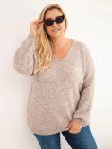 Sweter damski Plus Size z wełną z dekoltem V fango