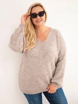 Sweter damski Plus Size z wełną z dekoltem V fango