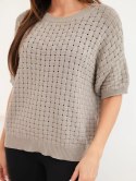Sweter damski bawełniany ażurowy z krótkim rękawem fango
