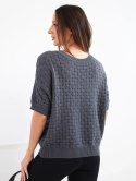 Sweter damski bawełniany ażurowy z krótkim rękawem grafitowy