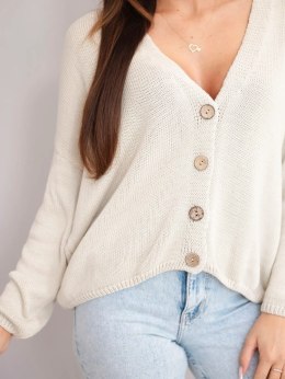 Sweter damski bawełniany oversize na guziki z dekoltem V beżowy