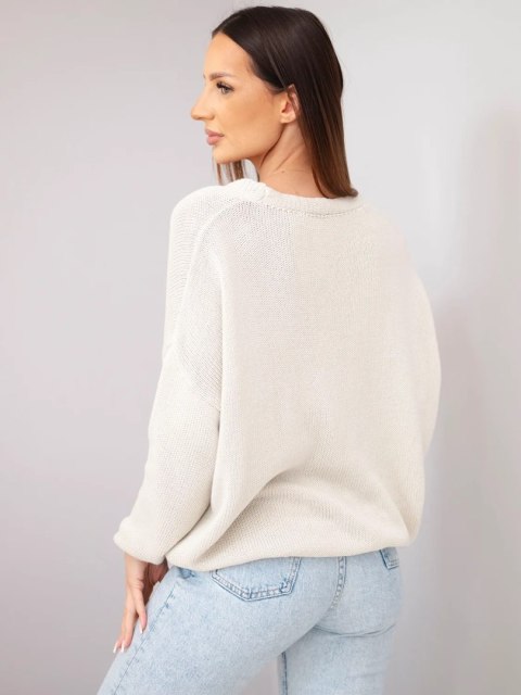 Sweter damski bawełniany oversize na guziki z dekoltem V beżowy