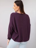 Sweter damski bawełniany oversize na guziki z dekoltem V śliwkowy