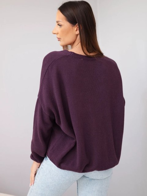 Sweter damski bawełniany oversize na guziki z dekoltem V śliwkowy