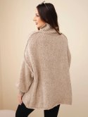 Sweter damski oversize z dodatkiem wełny z golfem i szerokimi rękawami ciemny beżowy