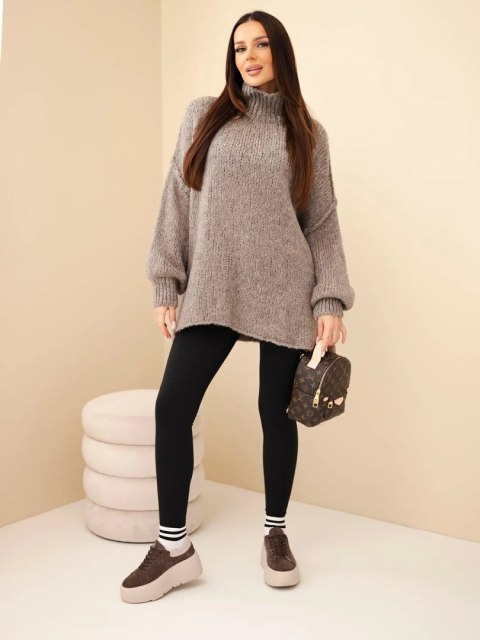 Sweter damski oversize z dodatkiem wełny z golfem i szerokimi rękawami fango