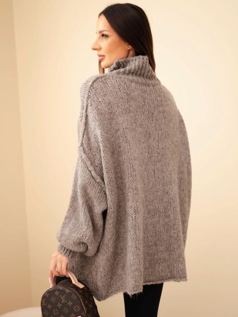 Sweter damski oversize z dodatkiem wełny z golfem i szerokimi rękawami fango
