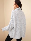 Sweter damski oversize z dodatkiem wełny z golfem i szerokimi rękawami szary