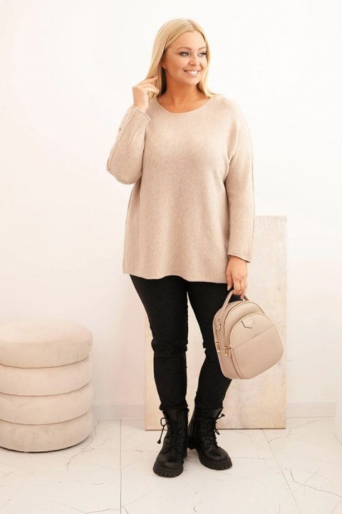 Sweter damski plus size z dekoltem łódką ciemno beżowy