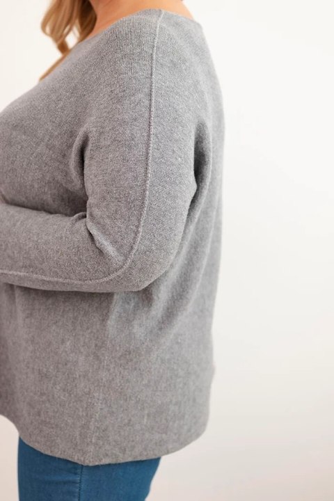 Sweter damski plus size z dekoltem łódką szary