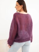 Sweter damski w 70% z kid moheru z dekoltem V o luźnym fasonie ciemny fioletowy