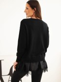 Sweter damski wiskozowy z koronkowym dołem i wiązaniem czarny