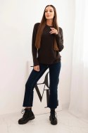 Sweter damski z baby alpaki z długim rękawem brązowy