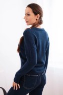 Sweter damski z baby alpaki z długim rękawem granatowy