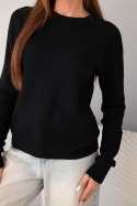 Sweter damski z baby alpaki z długim rękawem i okrągłym dekoltem czarny